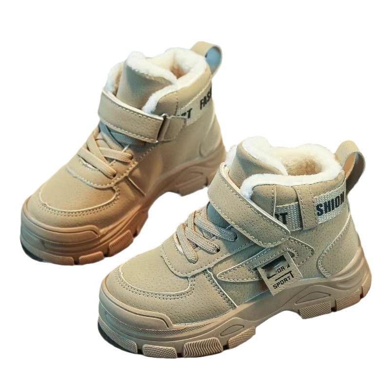 Зимняя новая детская обувь из хлопка 2025 года, обувь для мальчиков, кроссовки для девочек, флисовая утолщенная зимняя обувь для детей среднего и старшего возраста из хлопка большого размера