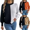 Ayollar Modasi Kundalik Keng Kontrast Raglan Yengli Sviter Uzun Yengli Pullover Top