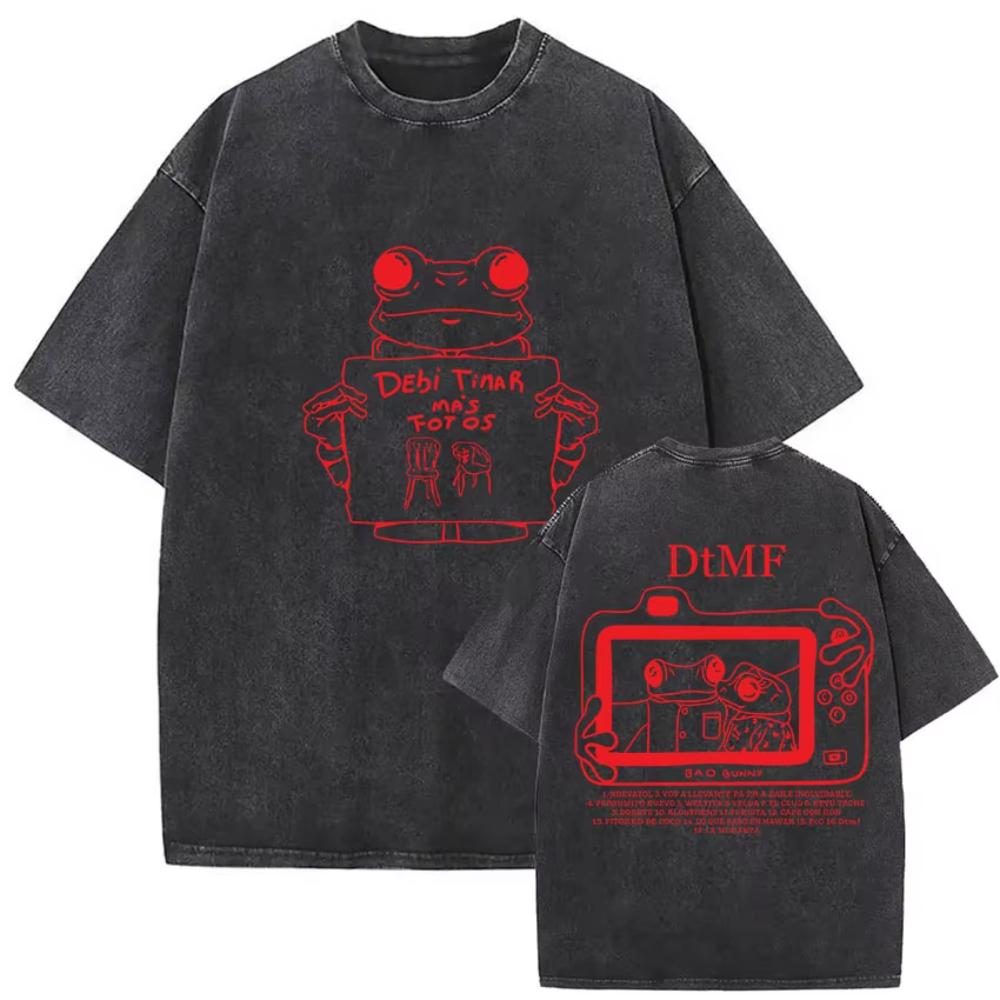 Limited Rap Bad Bunny Album Graphic T Shirt Mens Fashion Vintage Washed Short Sleeve Tshirts Hip Hop Gothic Clothing Tees
