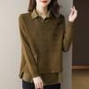 Shirt for Women Oversize Cotton Loose Blouse Fake Two Pieces Casual Long Sleeve Pullover Turn Down Collar Shirt Top