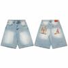 Mens Loose Straight Fit Denim Pants With Floral Embroidery Casual Streetwear Jeans