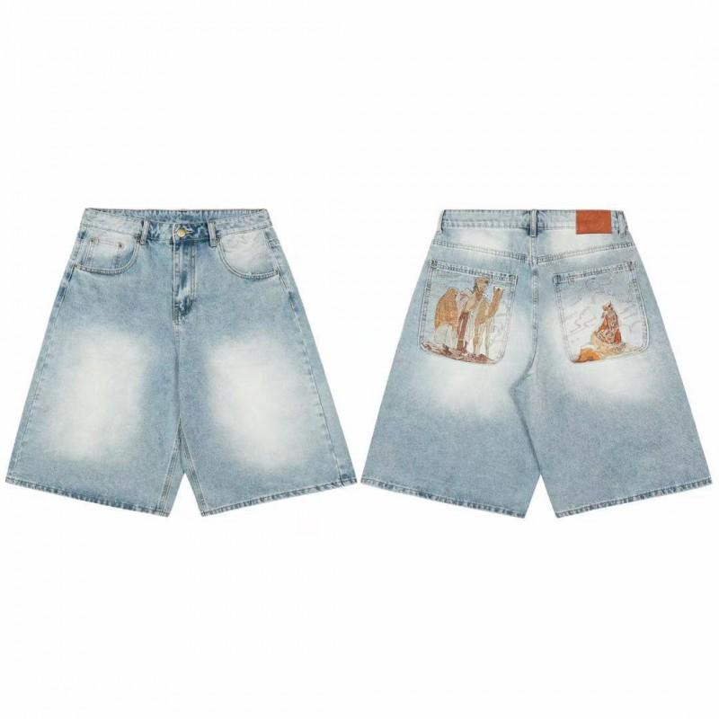 Mens Loose Straight Fit Denim Pants With Floral Embroidery Casual Streetwear Jeans