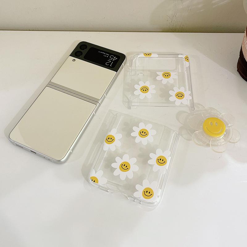 Beautiful Sunflower Phone Case For Samsung Galaxy Z Flip 5g Cute Smile Holder Clear Cover Case For Samsung Z Flip 3 Zflip3