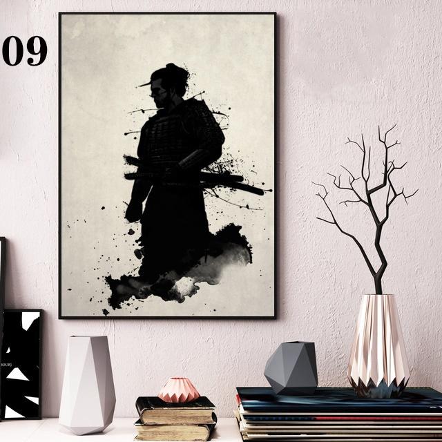 Плакат в рамке из цельного дерева и принты, горячие бронированные самураи, Япония, аниме, художественные работы, картины, искусство, модные настенные картины на холсте для гостиной, домашний декор