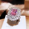 New Imitation Rectangular Pink Amethyst Ring Plated 18k White Gold With Diamond Fashion Luxury Jewelry Ring Party Wedding Gift