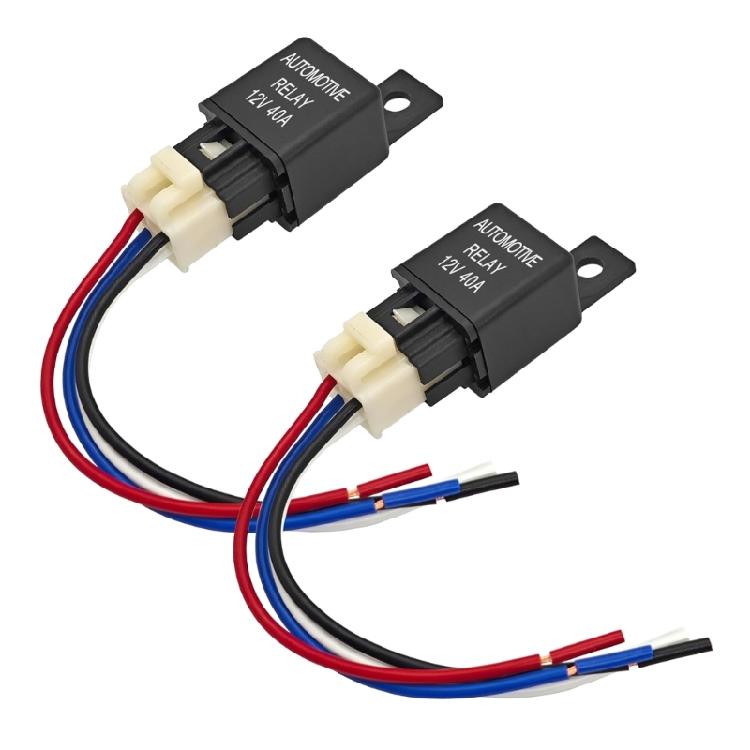 Sturdy Plastic Automotive Electrical Relays Set 12V 40.0A 4 Pin SPST Set of 2 Including Pre Wire Pigtail Connectors
