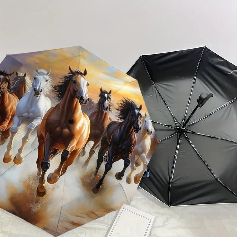 1pc Horses Galloping Wild Umbrella with Plastic Handle,Suitable for All Seasons Home Travel Outdoor UmbrellaDD1791