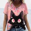2024 женская футболка с рисунком кота, топ больших размеров, летняя блузка, женская трендовая одежда, модная рубашка с короткими рукавами, футболки с v-образным вырезом
