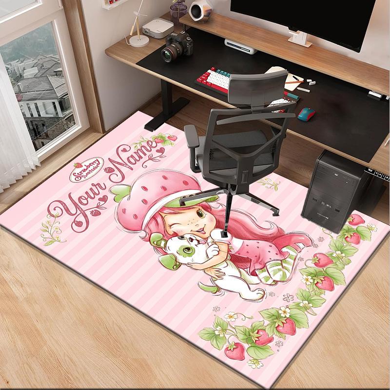 Custom NameStraw-berry Sweet Moment Carpet, Indoor Rug, Chair Rug, Living Rooms, Doormat Made From Polyester Home Decor Birthday Christmas Gifts