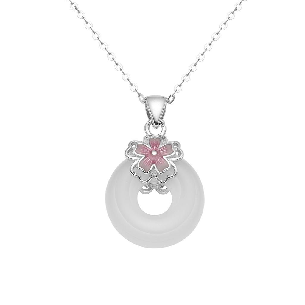 Ожерелье из стерлингового серебра S925 с подвеской в виде пончика с безопасной пряжкой и натуральным белым халцедоном, эмалированная женская мода