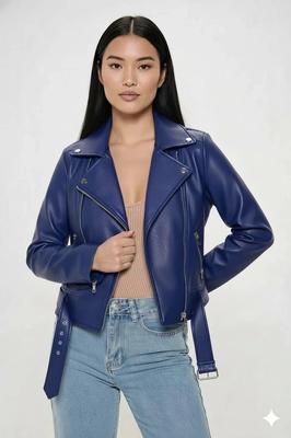 Куртка из овчины ручной работы для вечеринок, стильная, повседневная, из натуральной кожи, женская, синяя