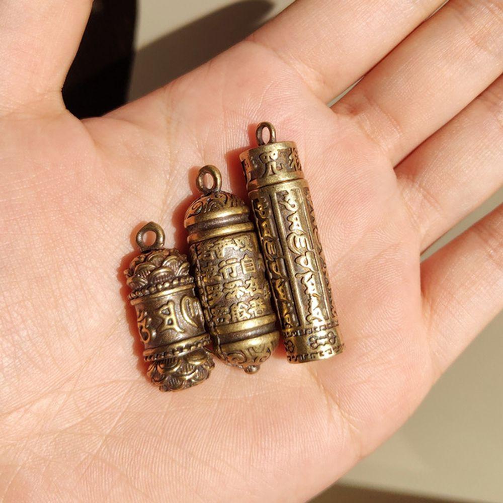 Brass Openable Cylindrical box Necklace Pendant Travel Pill Case Pill Box Buddhist Pendant