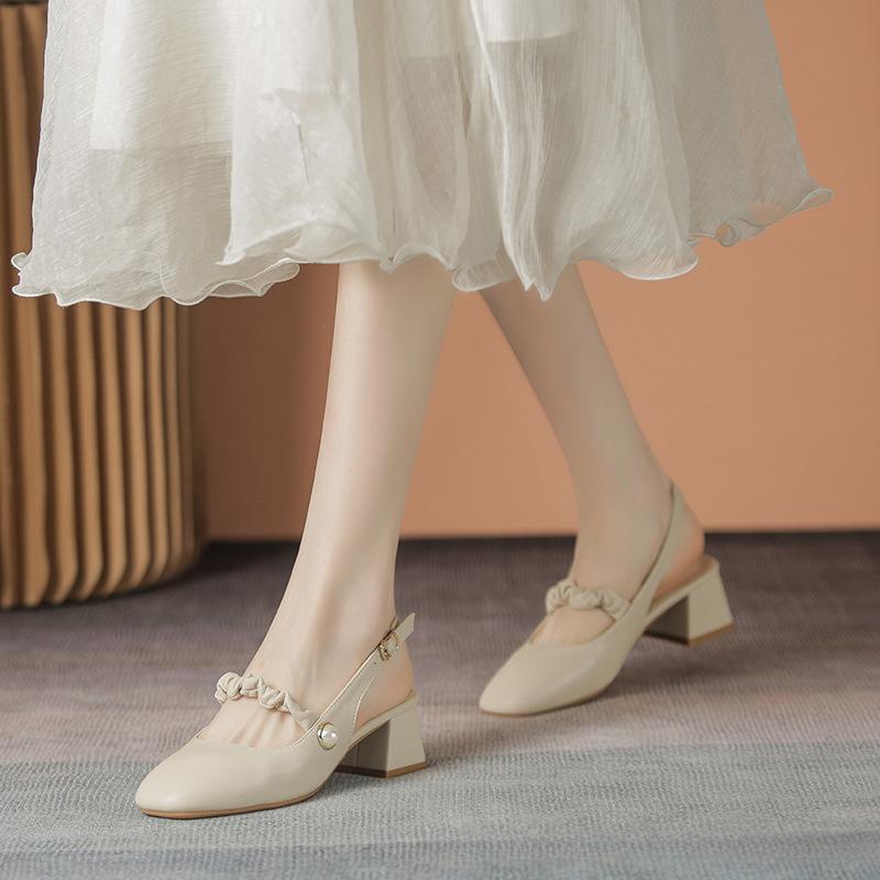 Корейская версия Mary Jane Single Shoes Толстый каблук 2024 Новая мода Повседневный Простые универсальные однотонные женские сандалии Лето