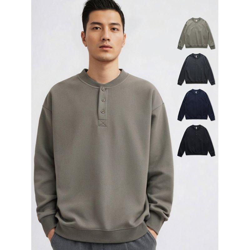 American vintage Tough Guy Henry Collar Hoodie Men's 2024 New Spring and Autumn Long sleeve Foreign Trade Men's Casual Outerwear