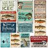 1pc Vintage Fishing Metal Signs Fish Cabin Lake House Sign Gifts for Fisherman Fishing Wall Art Funny Decor for Home 8x12 Inch