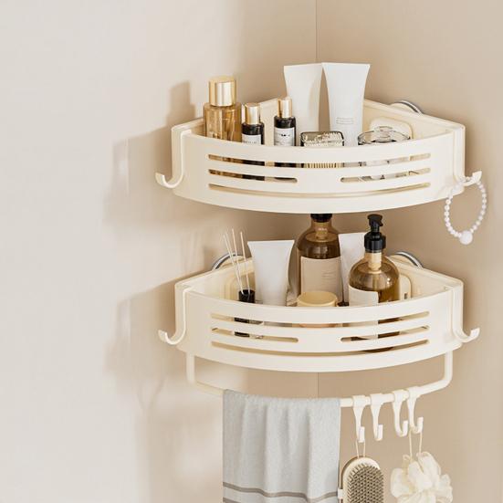 Suction Cup Corner Shelf Triangle Corner Shower Caddy No Drilling Adjustable Bathroom Organizer with Towel Bar Storage Rack for Shower Kitchen