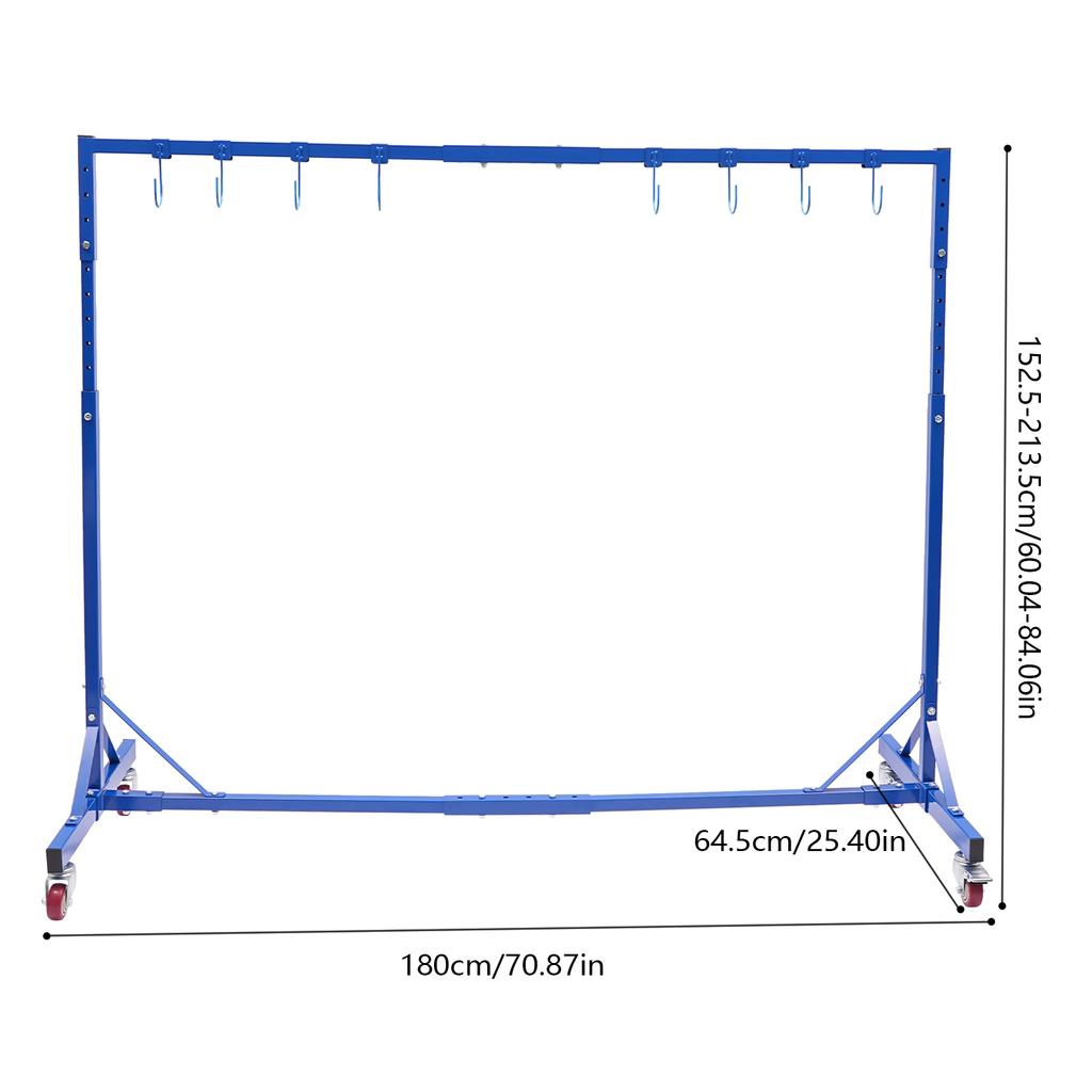 Сверхпрочная стойка для покраски автомобилей 8 крючков регулируемая высота 5-7 футов грузоподъемность 240 фунтов на колесиках для двери автомобиля капота крыла сушилка