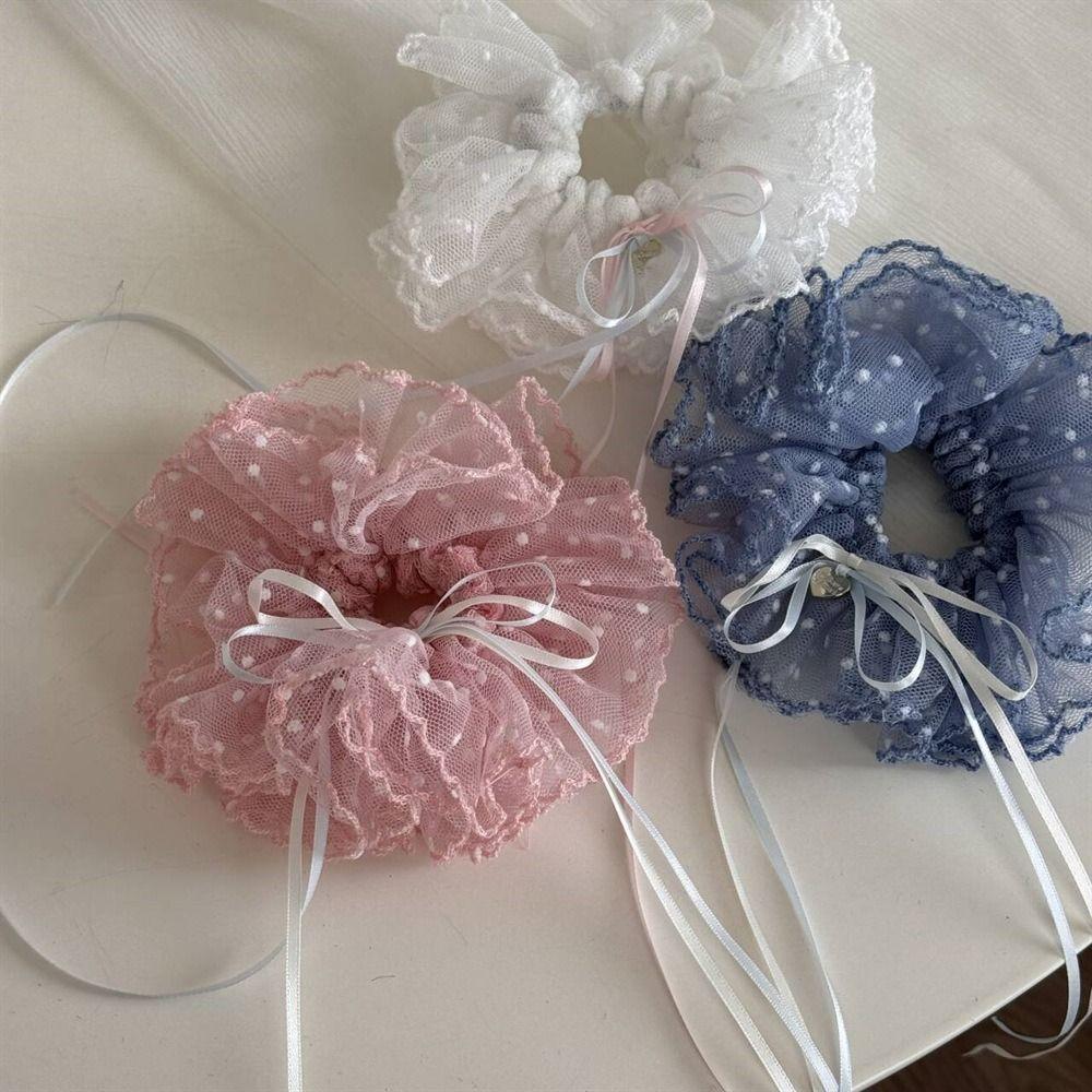 Bow Pleated Scrunchies Ribbon Oversized Hair Ropes Ins Polka Dot Scrunchies  Ponytail Holder