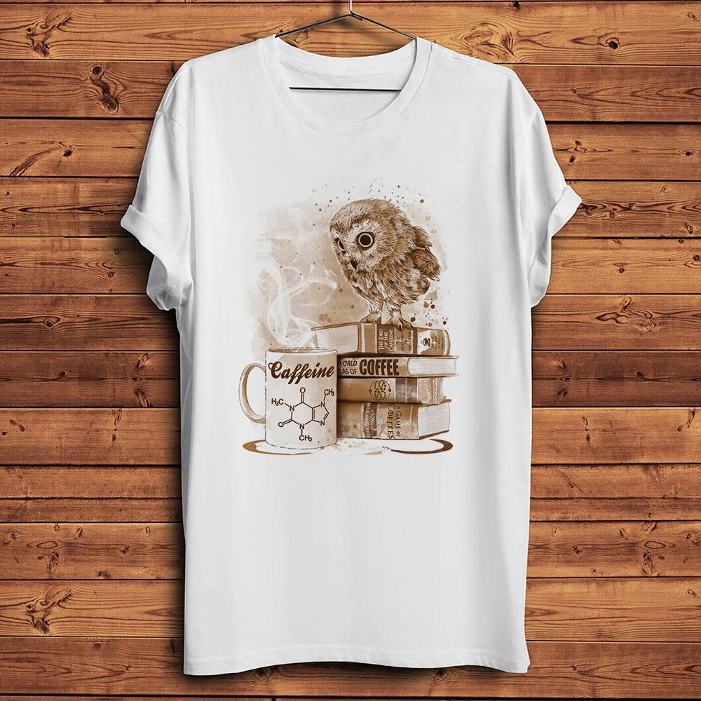 Watercolor Ink Grumpy Owl Coffee Funny Novelty TShirtHomme Short Sleeve Casual T Shirt UnisexStreetwear Tee Breathable Print