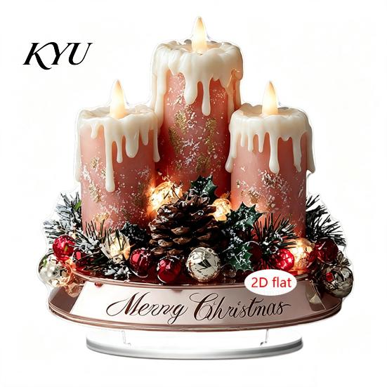 Christmas Tree Decorations Candle Ornament, 2D Flat Acrylic Ornament with Base, Unique Presents Snowman Reindeer Festive Table Centerpiece for