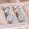 Elegant Female Round Fire Opal Silver Color Hoop Earrings Wedding Jewelry