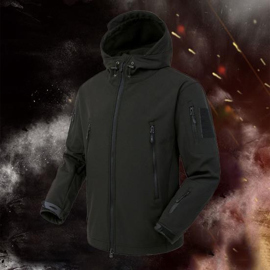 Men Jacket Hooded Long Sleeve Solid Color Jacket Coat with Multi Pockets Zipper