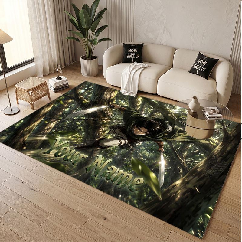 Custom Name Crystal Velvet Rug,Attack on Titan Comfortable Anti Slip Floor Mat For Room Decoration