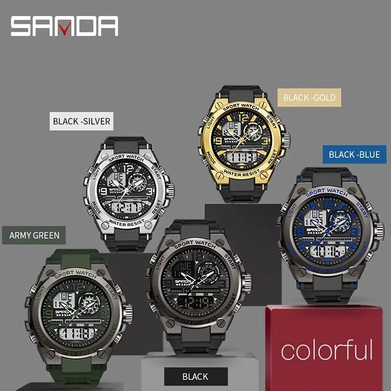 SANDA 6024 2025 Топовый бренд Мужские часы 5ATM Водонепроницаемые Спортивные Цифровые Наручные часы Кварцевые часы для мужчин Часы Relogio Masculino