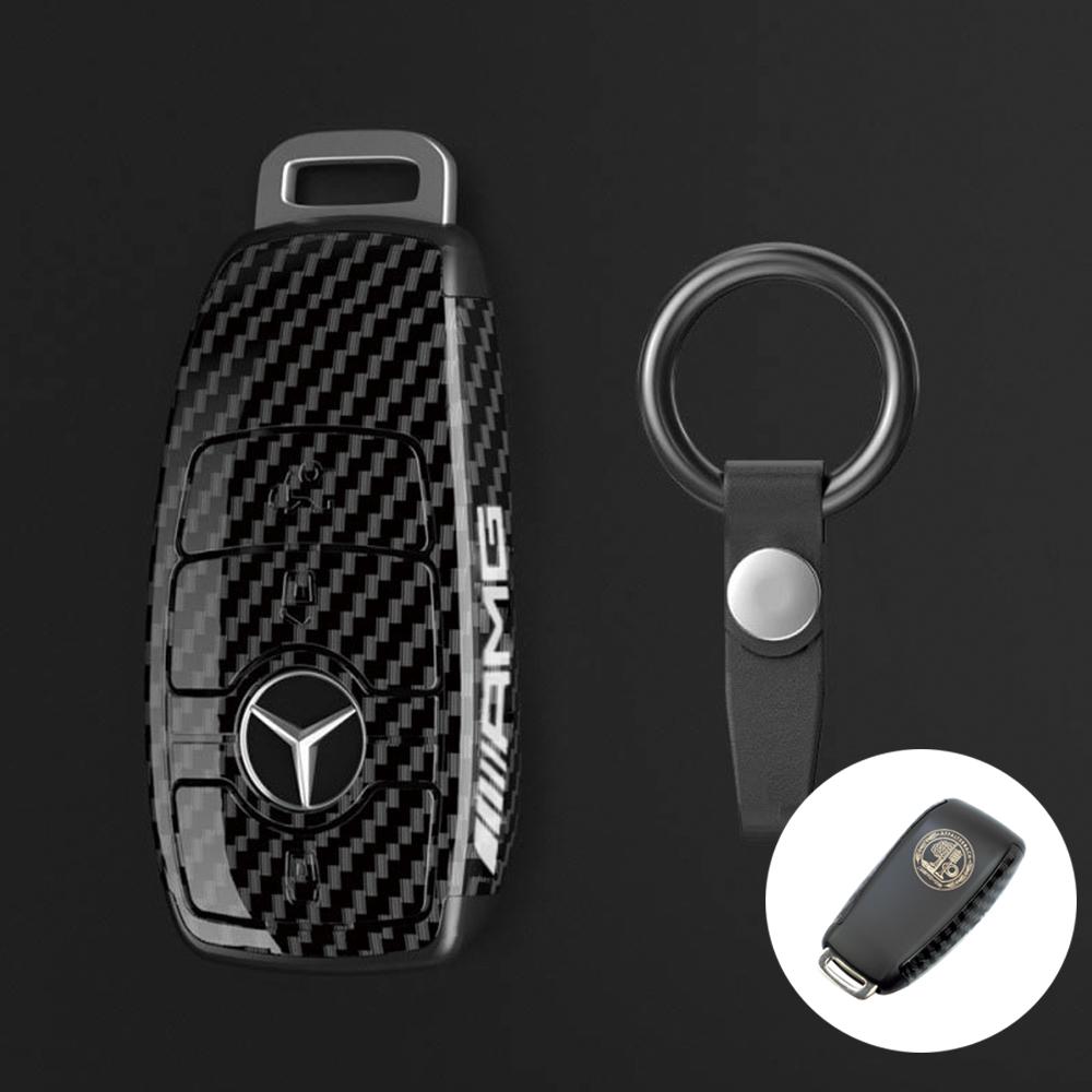 New PC Carbon Fiber Car Key Rings For Mercedes Benz AMG A C E S G Class GLC CLE CLA GLS W205 Car Key Case Keychain Accessories BD1