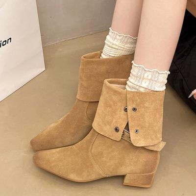 Дизайнерские замшевые женские ботильоны на щиколотке, модные туфли на массивном каблуке, зимние новые туфли-лодочки на среднем каблуке, повседневные женские ботинки челси