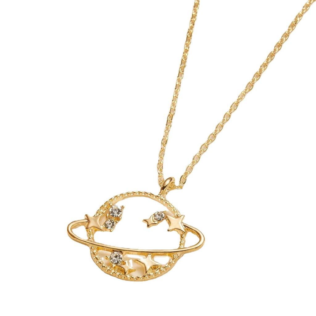 New, Fashionable Alloy Hollow Diamond-encrusted Planet Necklace, Simple Star Rhinestone Small Universe Women's Necklace