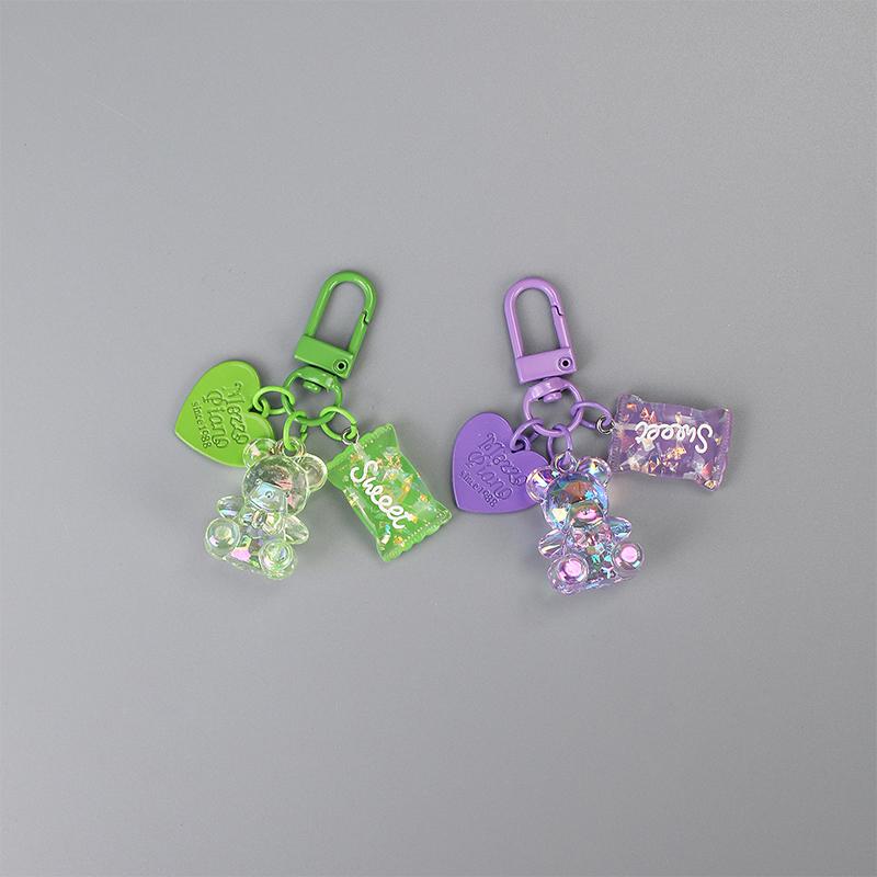 Cartoon Bling Heart Bear Animal Candy Keychain Keyring Creative Cute Bag Pendant