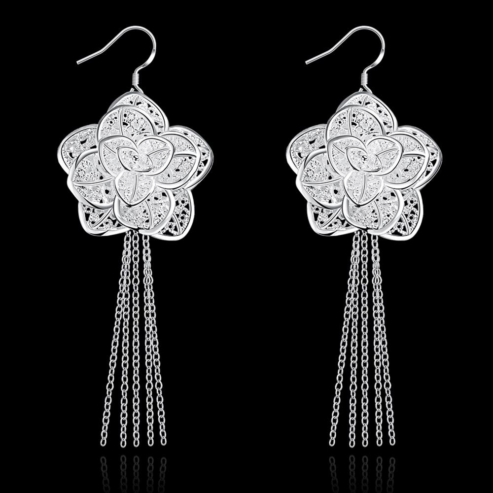 Charms high quality 925 Sterling Silver Beautiful tassel Flowers Earrings for Women fashion party wedding Jewelry Gifts