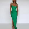 Strap Party Evening Maxi Dress Women Bodycon Green Split Up Long Club Sleeveless Dresses 2022 Summer Clothes