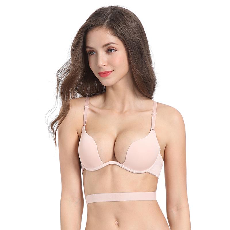 Сексуальное женское нижнее белье с глубоким U-образным вырезом Ecmln Push Up Bra U-образный сексуальный бюстгальтер без бретелек Тонкая половина чашки Нижнее белье Красота сзади
