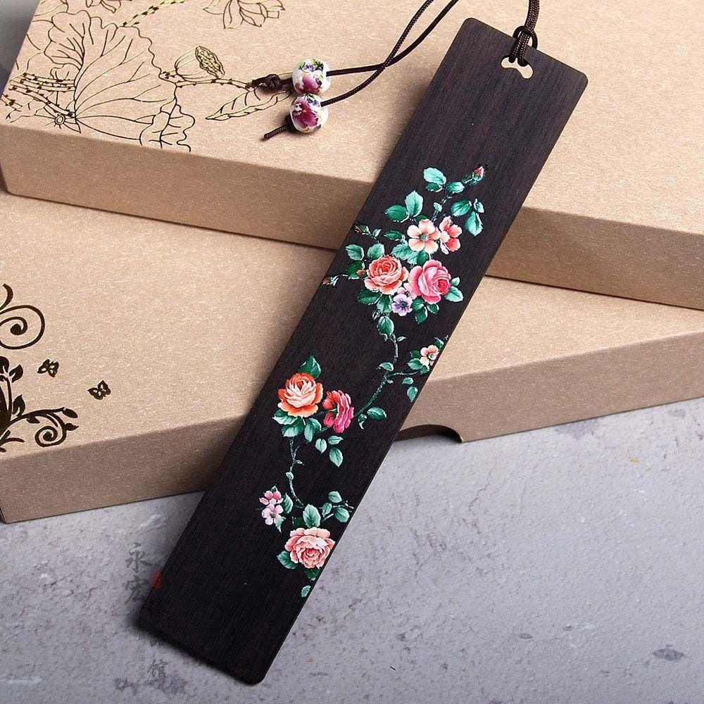 Деревянная цветная расписная закладка в китайском стиле с резьбой в стиле ретро, зажим для книг из черного дерева, отметка для нумерации страниц, канцелярские принадлежности для школьников