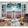 Wallpaper 3d Mural Window Coconut Tree Seascape Red Flower Stone Path Island Wall Papers Home Decor Wallpaper