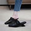 Baotou Semi-slippers Women's Summer Wear New Lazy Square-toed Pleated Soft Leather Rear Air-cooled Slippers