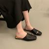 Fashion Novelty Design Slippers Women's Square Toe Mules Shoes 2024 Summer New Cow Leather Ladies Fashion Out Door Slipper Dcfh233