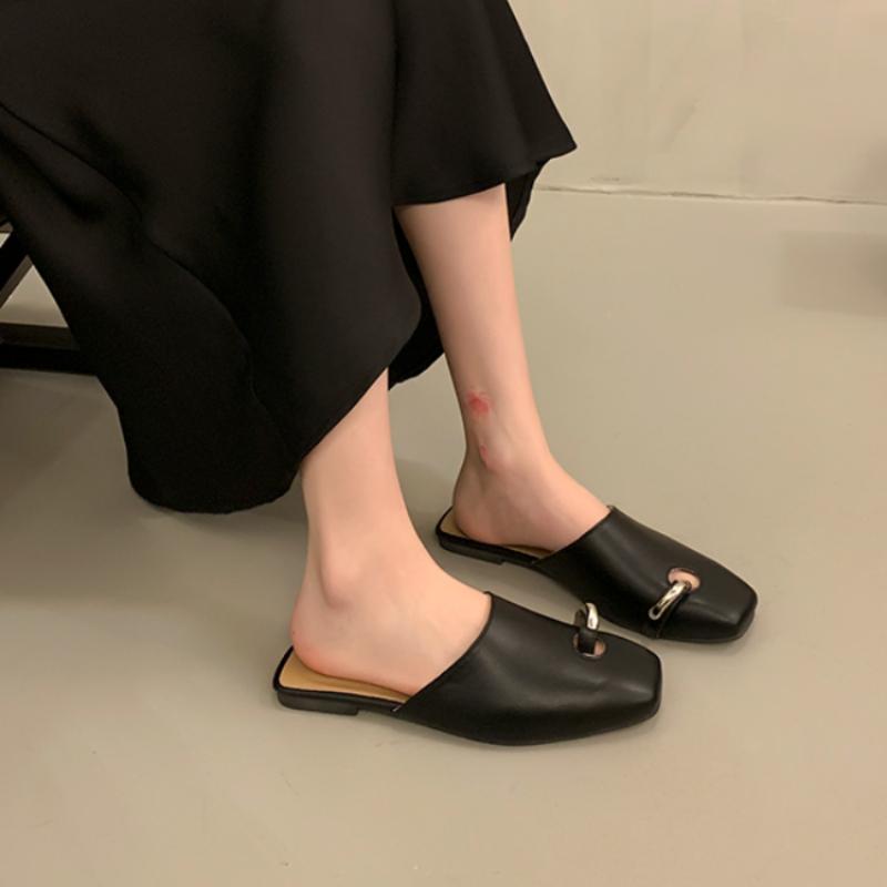Новинка Дизайн Тапочки Женские Туфли-мюли с квадратным носком 2024 Лето Новые Женские Уличные Тапочки из коровьей кожи Dcfh233