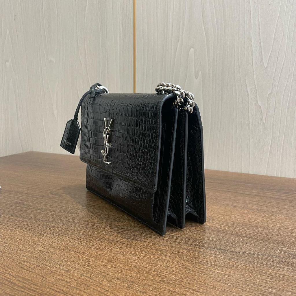 [Pre-Owned] Saint Laurent Sunset Croc Effect Shoulder Bag 'Black' - Very Good #1U59U21