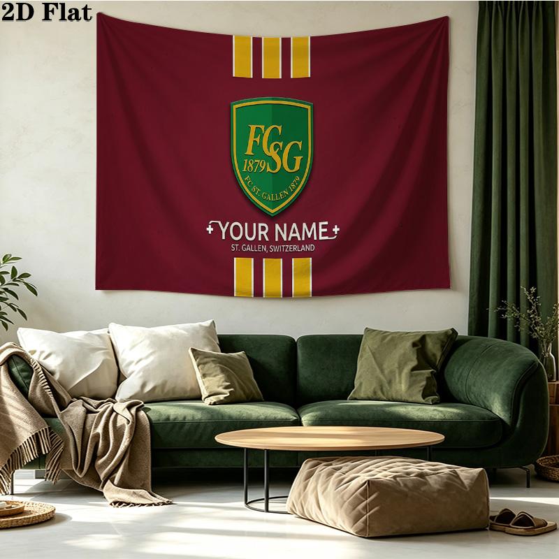 Custom Name FC St. Gallen Printed Tapestry – Wall Hanging for Bedrooms, Dorms, and Home Decor