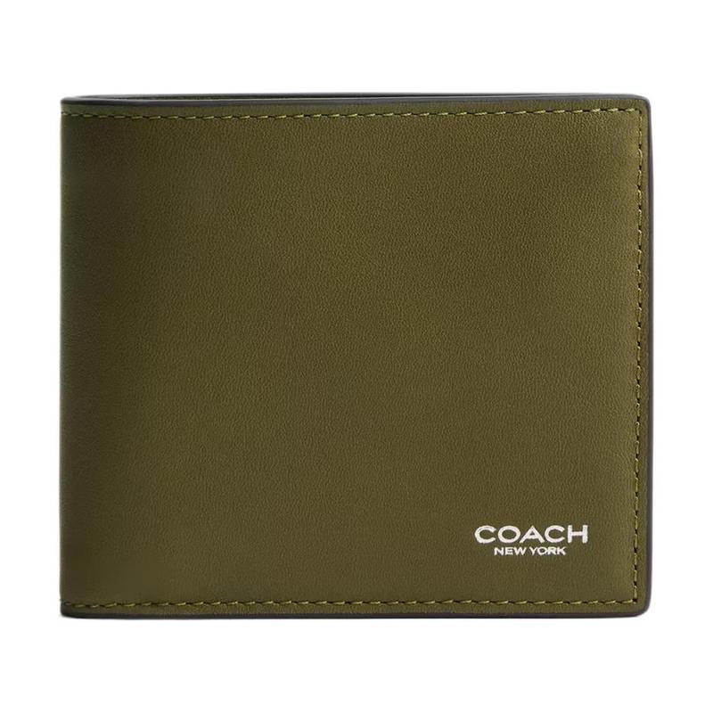 COACH 10 brand logo classic cowhide wallet men's green green