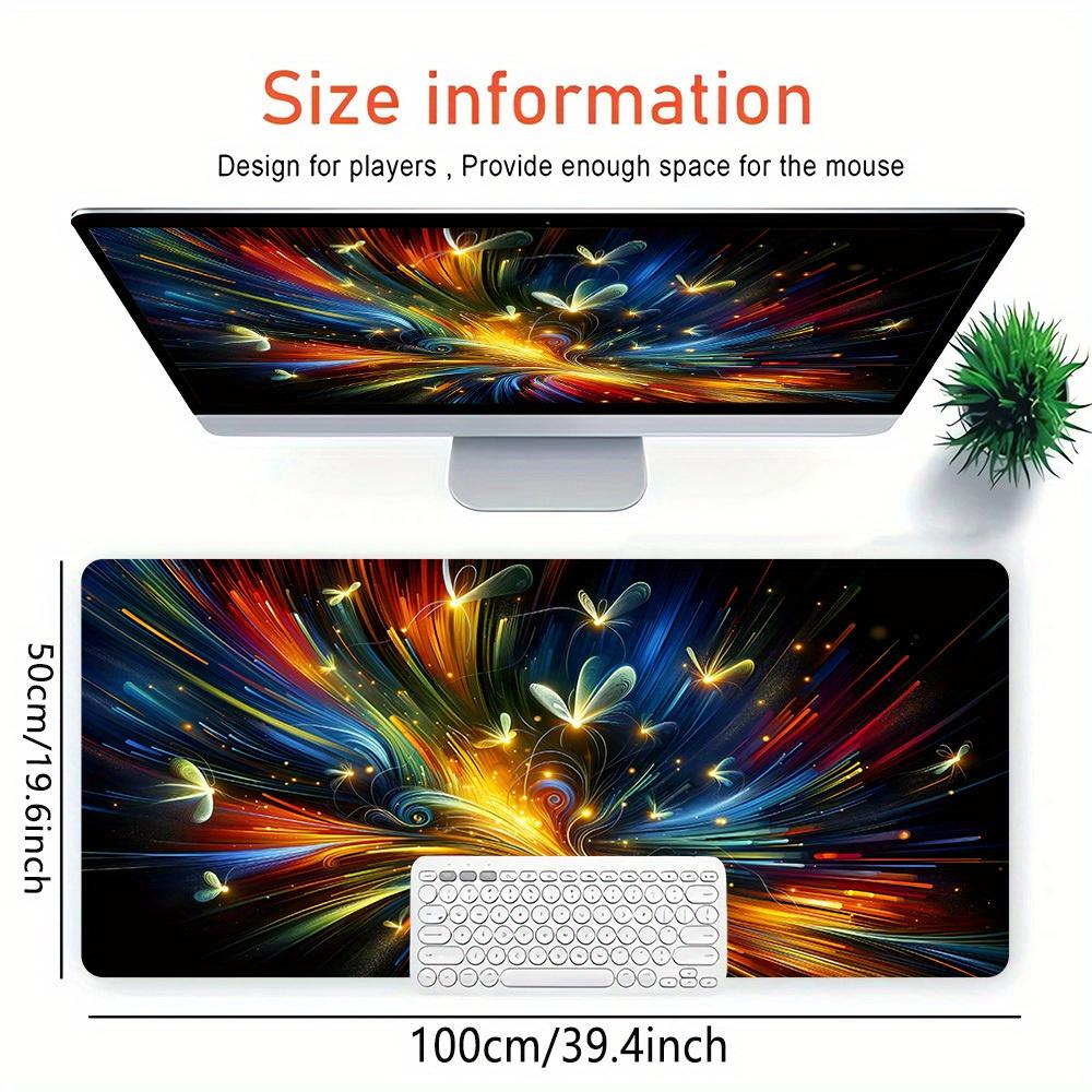 1pc Large Gaming Mouse Pad, UV Reactive Non-Slip Desk Mat, Washable PolyesterButterfly Rainbow UniverseComputer Pad with Vibrant Game Machin
