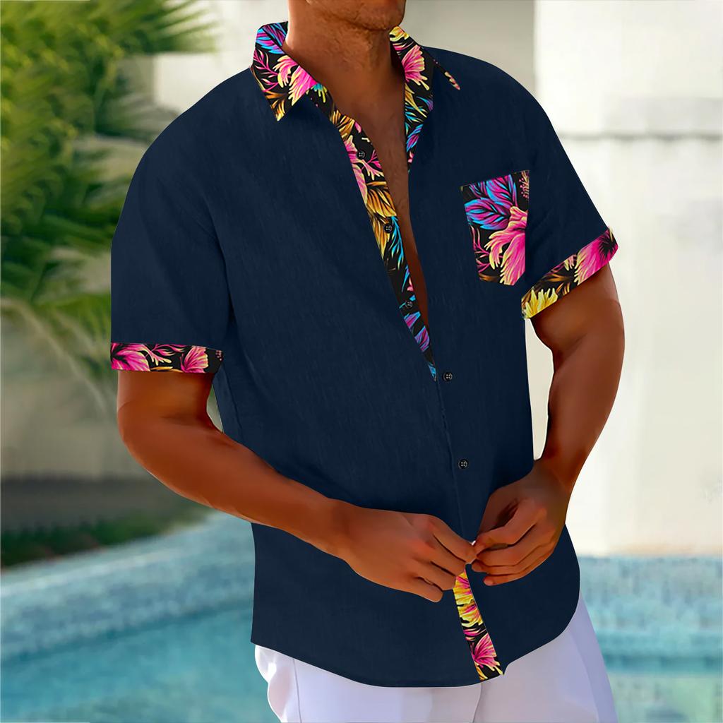 Гавайская рубашка для мужчин, мужские винтажные рубашки для боулинга на пуговицах, летняя пляжная рубашка с коротким рукавом