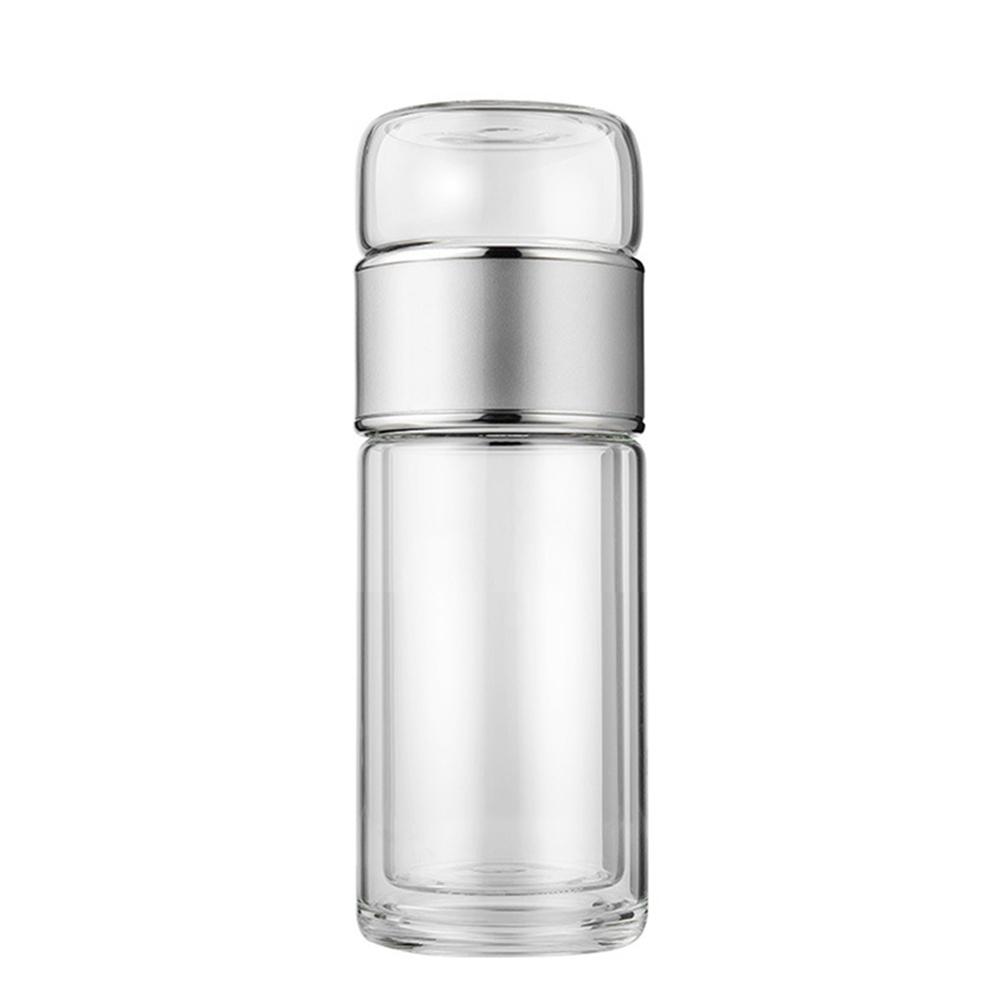 1 PC Glass Cup Red/Silver Double-layer Large-capacity Tea-separating Glass Cup 360ml, 420ml, 450ml Drinkware Water Bottles