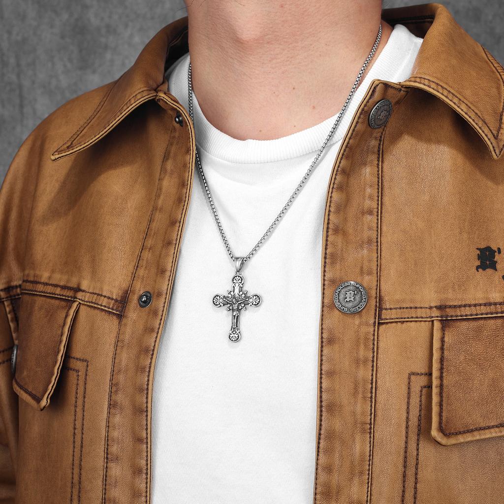 Carving Jesus Cross Stainless Steel Men Necklaces Pendant Chain Punk for Women Fashion Jewelry Gifts Wholesale Dropshiping