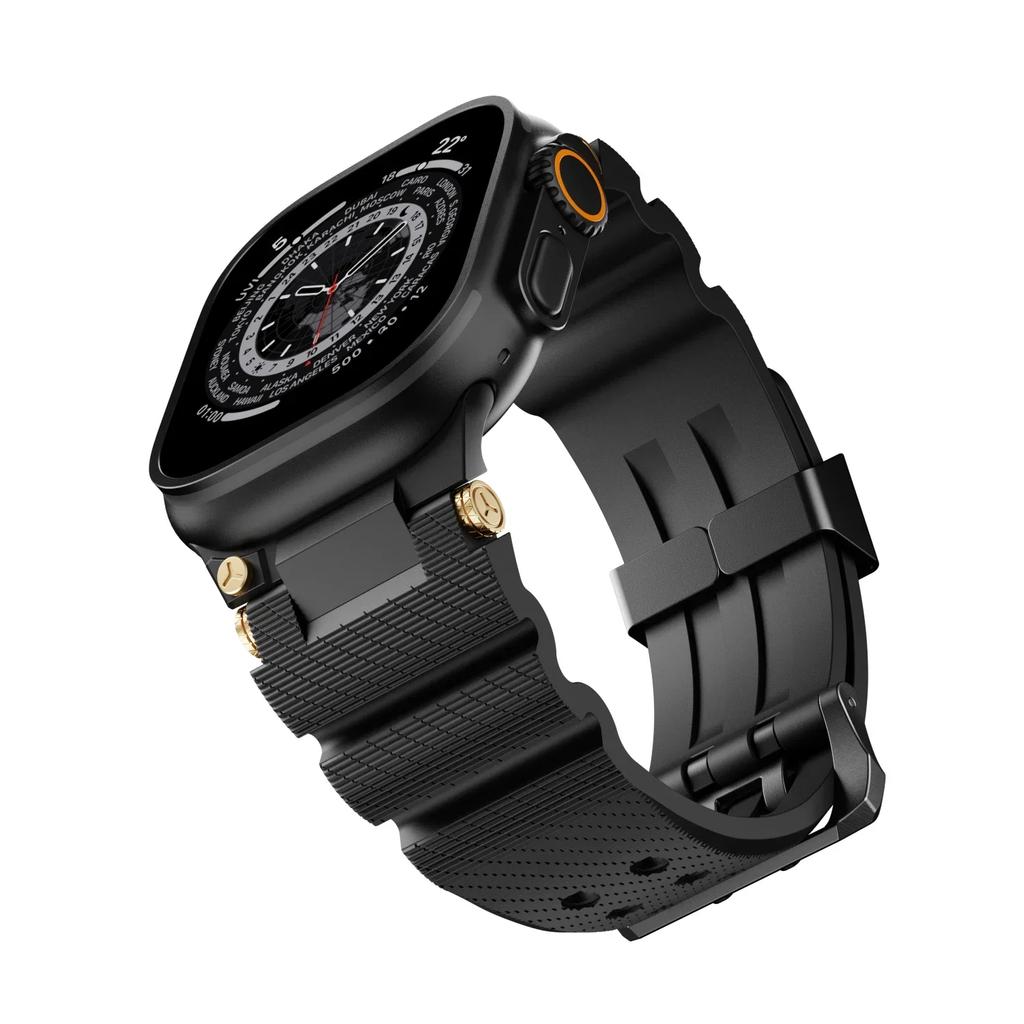 Резиновый ремешок класса люкс для Apple Watch Series 10 46 мм браслет для iWatch Ultra 2 49 мм 9 8 7 45 мм 6 5 4 se 44 мм 42 мм мужской ремешок