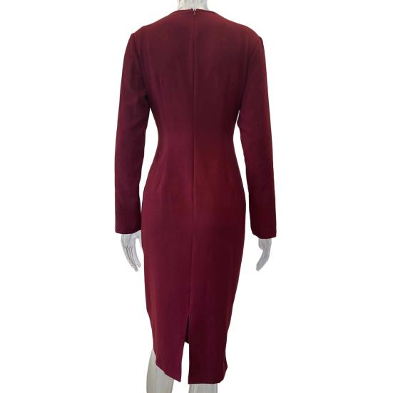 Женское платье-футляр с длинным рукавом, облегающее фигуру, с V-образным вырезом, деловое, для коктейльной вечеринки, рабочее, длиной до колена, миди, платье-запа́х