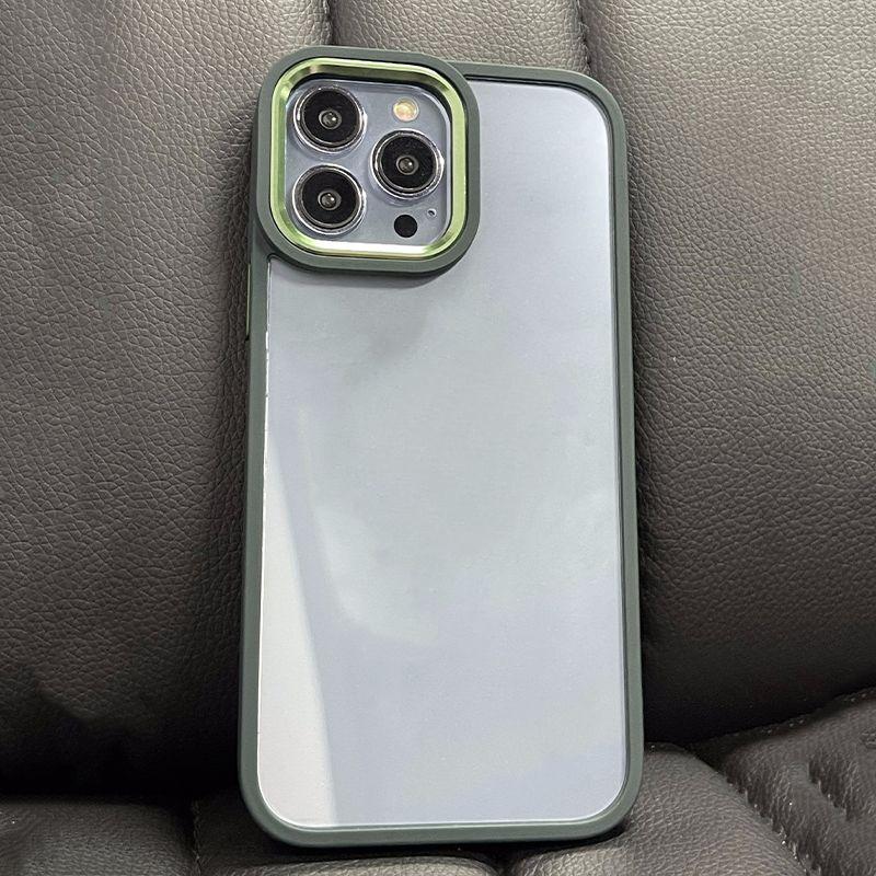 Simple Transparent Phone Case for Apple iPhone 16 promax-Acrylic Soft Silicone Frame Metal Lens Shockproof Cover On iPhone16/15/14/13/12/11/Plus/Pro/